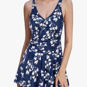 JASAMBAC Womens One Piece Swimdress With Tummy Control V Neck Bathing Suit Large